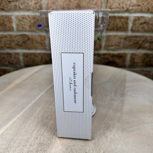 Cupcakes and Cashmere Rainbow Dot Coupe Glass Set 2 Vintage Style Set New - Picture 7 of 11